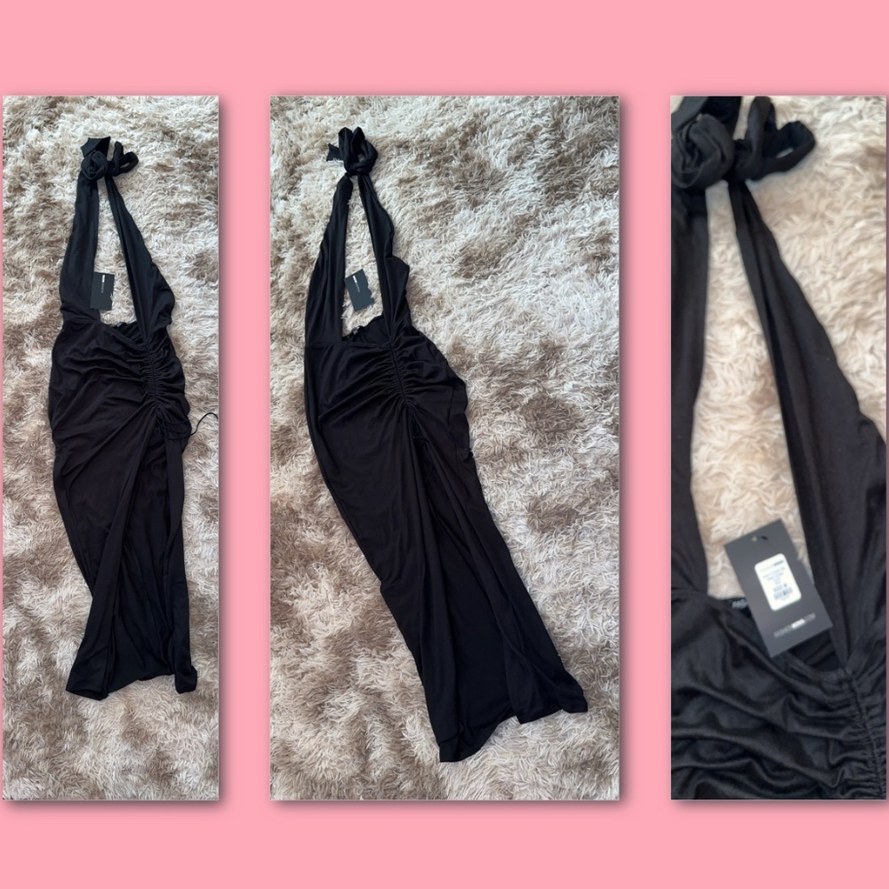 Sexy low plunge halter dress Black